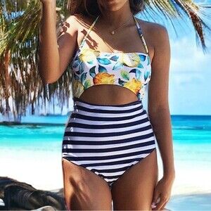 NWT Cupshe Strapless One-Piece Swimsuit Tie-Back Bandeau Cutout Size Medium NEW